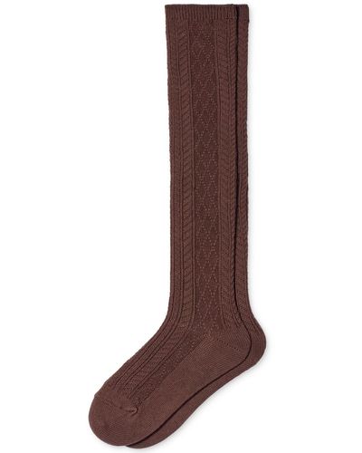 Hue Cable-knit Knee High Socks - Brown