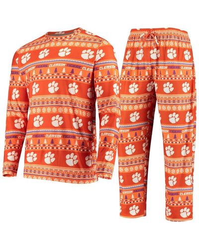 Concepts Sport Clemson Tigers Ugly Sweater Knit Long Sleeve Top And Pant Set - Orange