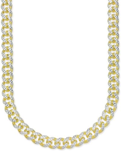 Italian Gold Men's 24" Two-tone Cuban Link Chain Necklace In 18k Gold-plated Sterling Silver And Sterling Silver - Metallic
