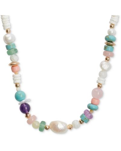 Lucky Brand Tone Multicolor Mixed Stone Beaded Collar Necklace - Metallic