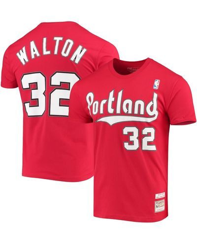 Mitchell & Ness Bill Walton Portland Trail Blazers Hardwood Classics Player Name And Number T-shirt - Red