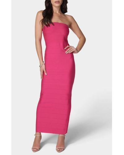Bebe Long Strapless Bandage Dress - Pink