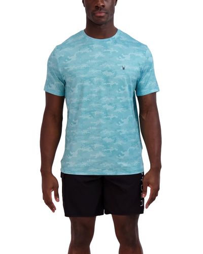 Spyder Camo Printed Jersey Short Sleeve Rash Guard T-shirt - Blue