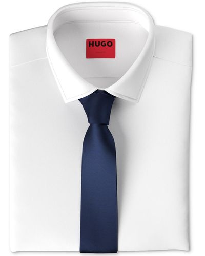HUGO Dark Blue Ribbed Silk Skinny Tie