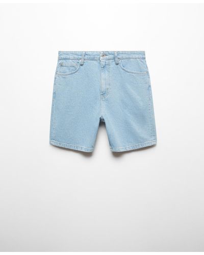 Mango Regular Fit Denim Bermuda Shorts - Blue