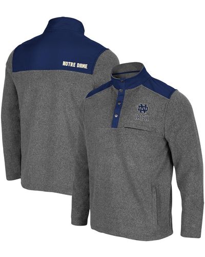 Colosseum Athletics Heathered Charcoal And Navy Notre Dame Fighting Irish Huff Snap Pullover - Blue