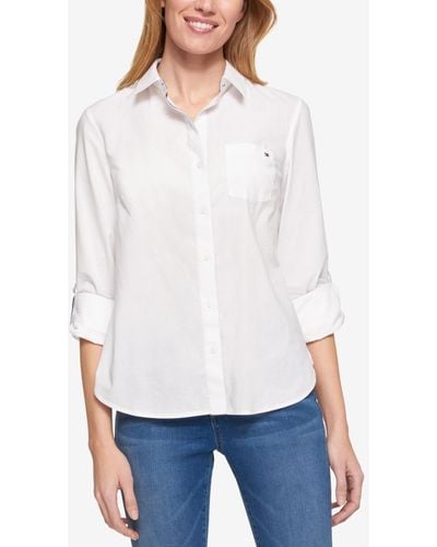 Tommy Hilfiger Cotton Roll-tab Button-up Shirt - White