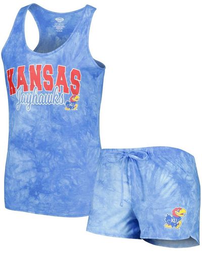 Concepts Sport Kansas Jayhawks Billboard Tie-dye Tank And Shorts Sleep Set - Blue