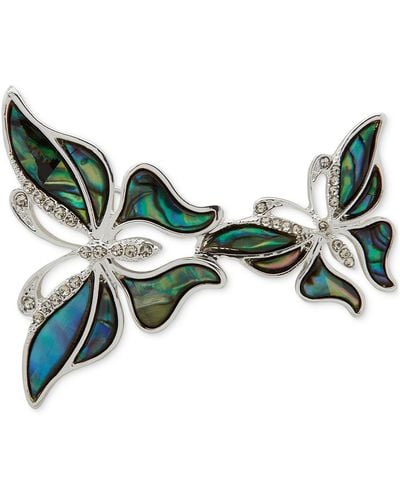Anne Klein Silver-tone Pave Color Double Butterfly Pin - Green