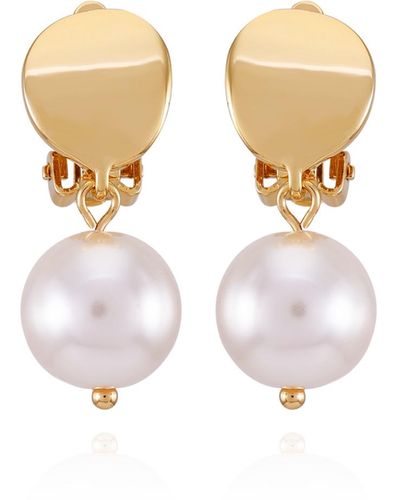 Tahari Tone Imitation Pearls Drop Clip On Earrings - White
