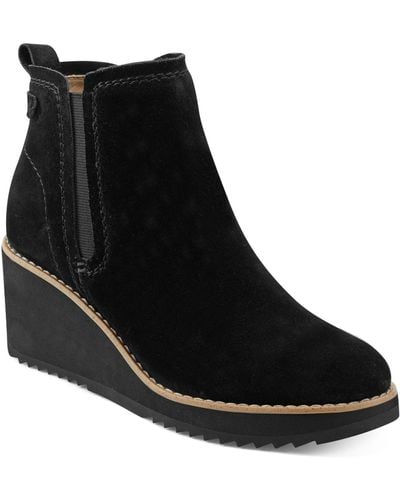 Earth Cleia Slip-on Round Toe Casual Wedge Booties - Black