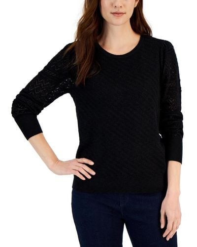Style & Co. Pointelle Mixed-stitch Sweater - Black