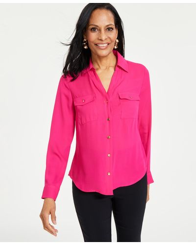INC International Concepts Collared Button-down Blouse - Pink