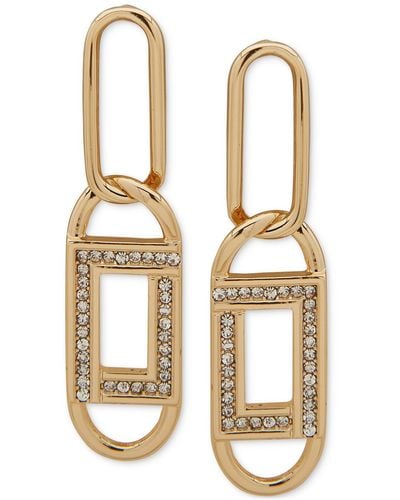 Karl Lagerfeld Gold-tone Pave Paperclip Link Drop Earrings - Metallic