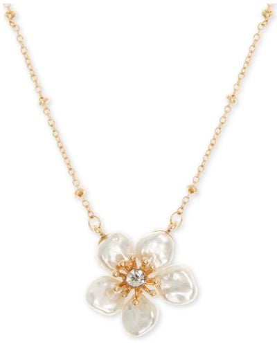 Lonna & Lilly Gold-tone Crystal & Imitation Mother-of-pearl Flower Statement Necklace - White