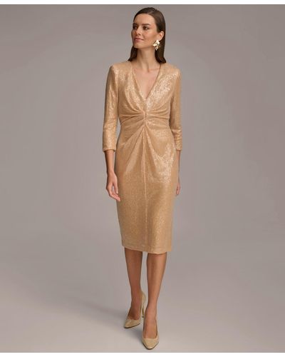 Donna Karan 3/4-sleeve Sequin Sheath Dress - Brown
