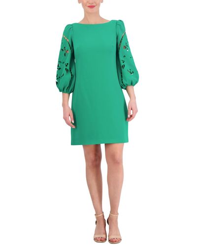 Vince Camuto Signature Stretch Crepe Embroidered-sleeve Shift Dress - Green