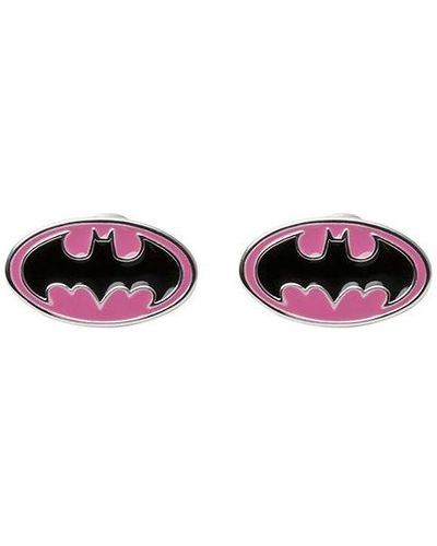 Dc Comics Batman Silver Plated Logo Stud Earrings - Black