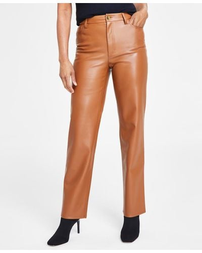 INC International Concepts Faux-leather Straight-leg Pants - Orange
