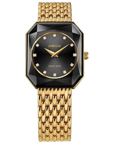 JOWISSA Facet Radiant Swiss Gold Plated Ladies 26x30mm Watch - Metallic