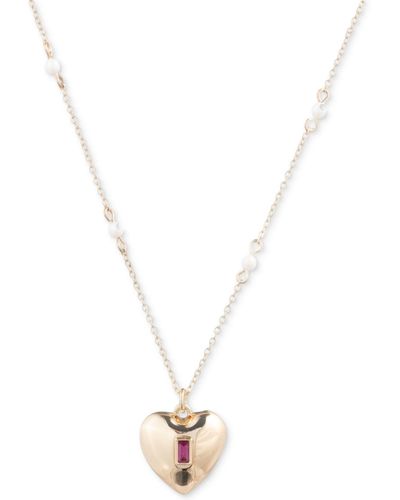 Lauren by Ralph Lauren Gold-tone Baguette Stone Heart Imitation Pearl Beaded Pendant Necklace - Metallic