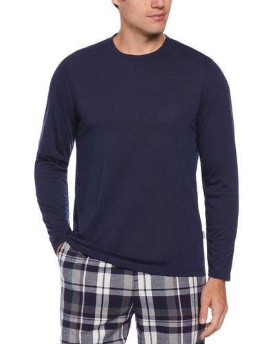 Perry Ellis Solid Long-sleeve Pajama T-shirt - Blue