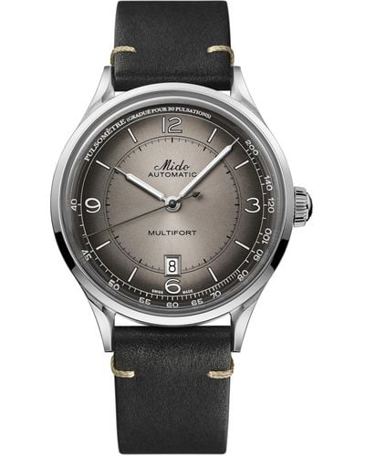 MIDO Swiss Automatic Multifort Patrimony Pulsometer Leather Strap Watch 40mm - Gray