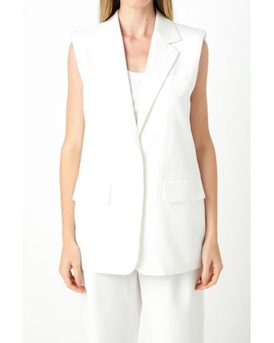 Endless Rose Linen Oversize Vest Blazer - White