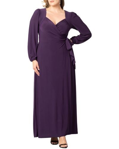 Kiyonna Plus Size Modern Muse Long Sleeve Wrap Gown - Purple
