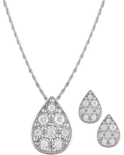 Macy's 2-pc. Set Diamond Teardrop Pendant Necklace & Matching Stud Earrings (3/8 Ct. T.w. - Metallic