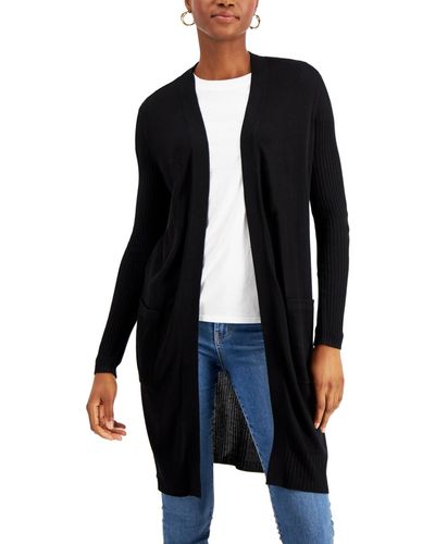 INC International Concepts Petite Ribbed Slit-hem Duster Cardigan Sweater, Created For Macy's - Black