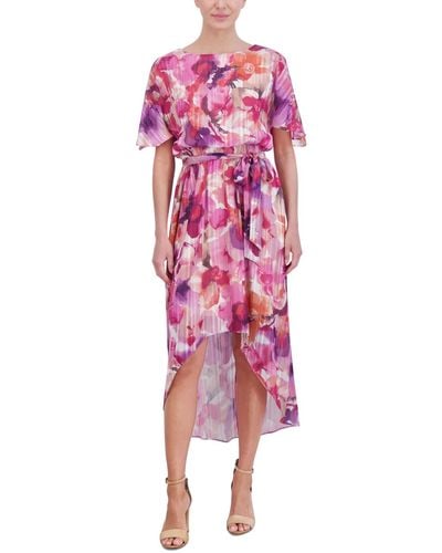 Jessica Howard Printed Chiffon High-low Midi Dress - Pink