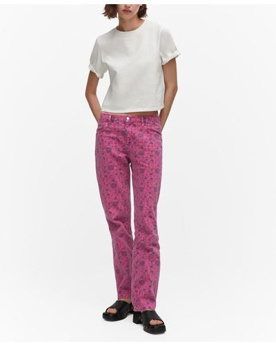 Mango Printed Straight Jeans - Red