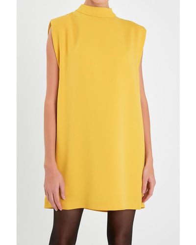 English Factory Mock Neck Sleeveless Shift Dress - Yellow