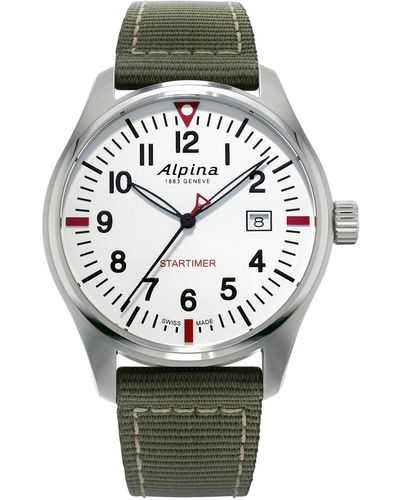 Alpina Swiss Startimer Pilot Green Nylon Strap Watch 42mm - Gray