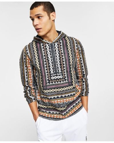 INC International Concepts Southwest Patterned Hoodie, Created For Macy's - Black