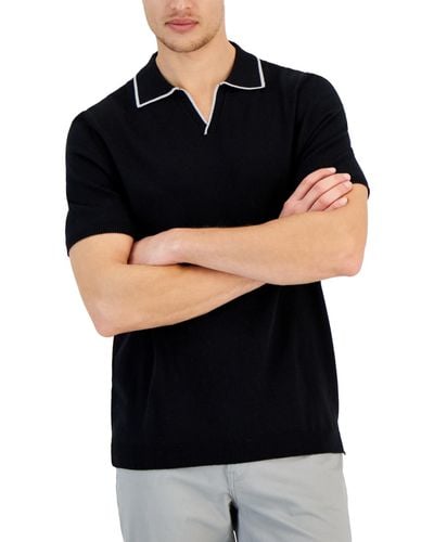 Alfani Short Sleeve Open-collar Polo Sweater - Black