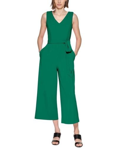 Calvin Klein Shimmer Tie-waist Cropped Jumpsuit - Green