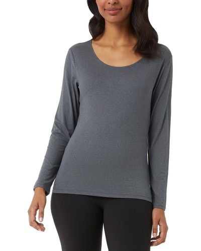 32 Degrees Scoop-neck Long-sleeve Top - Gray