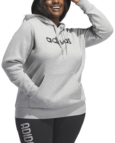 adidas Trendy Plus Size Pullover Logo-print Fleece Hoodie - Gray