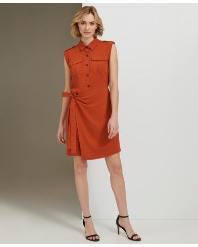 Calvin Klein Sleeveless Faux Wrap Dress - Red