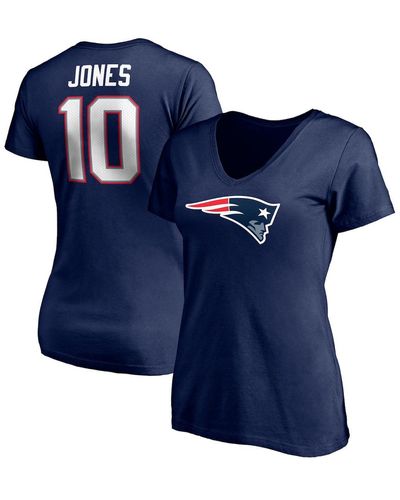Fanatics Mac Jones New England Patriots Logo Player Icon Name Number V-neck T-shirt - Blue