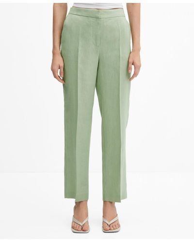 Mango Linen Straight Pants - Green