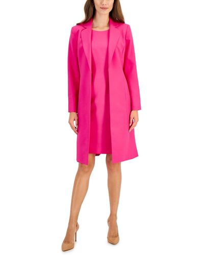 Le Suit Crepe Topper Jacket & Sheath Dress Suit - Pink