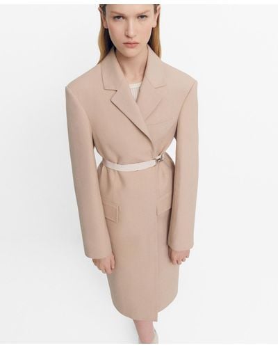Mango Belted Structured Double Fabric Coat - Natural