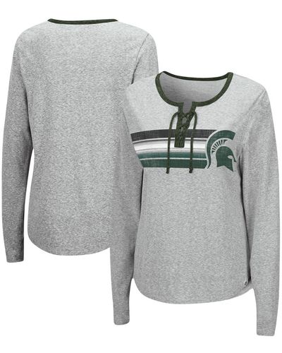 Colosseum Athletics Michigan State Spartans Sundial Tri-blend Long Sleeve Lace-up T-shirt - Gray