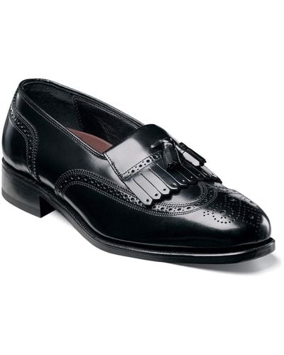 Florsheim Shoes, Lexington Kiltie Tasseled Wing Tip Slip On Loafers - Black