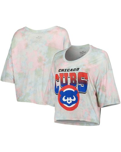 Majestic Threads Chicago Cubs Cooperstown Collection Tie-dye Boxy Cropped Tri-blend T-shirt - White