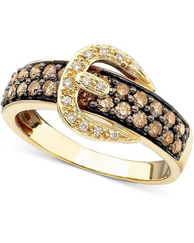 Le Vian Chocolate Diamond (5/8 Ct. T.w.) And White Diamond Accent Buckle Ring In 14k Gold - Metallic