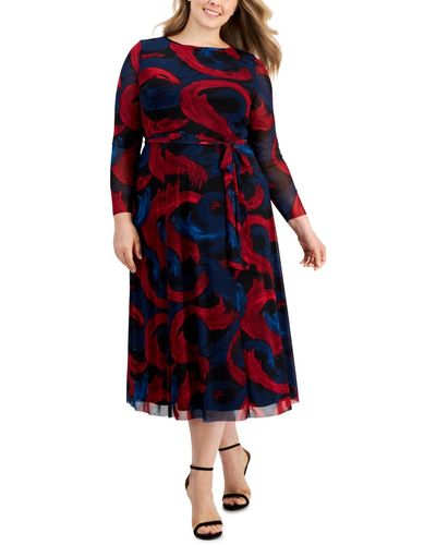 Anne Klein Tie-waist Printed Midi Dress - Red